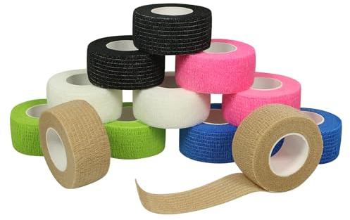 Nutoko 12 Rolls Venda Cohesiva Venda Cinta Bendaje Adhesiva 2.5CM X 4.5M Vendaje Autoadhesivo Deportiva Tape Elástico Adhesiva Impermeables Cinta Autoadhesiva para Manos, Pie, Rodillas Esguinces