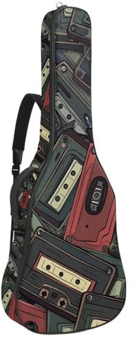 Gitarrentasche, 104 cm, doppelter verstellbarer Schultergurt, Akustikgitarre, Gigbag, Vintage-Kassettenbanddruck, Gitarrenkoffer, wasserdicht, Oxford-Stoff, dicker Schwamm, Vintage-Kassettenbanddruck,