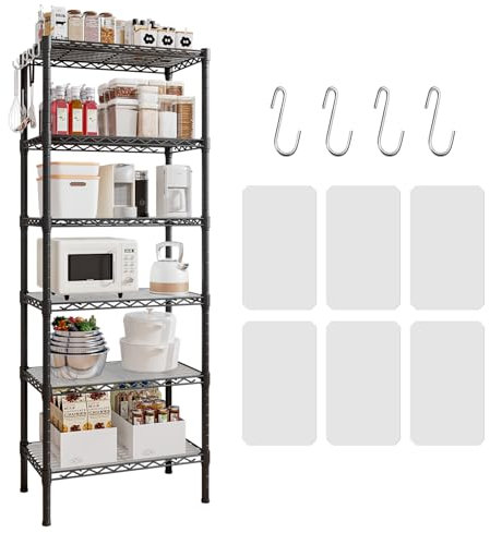 Solerconm Étagère de Rangement 6 Niveaux réglables, étagère Charge Lourde en métal Robuste, étagère Industrielle pour Salle de Bain, Cuisine, Garage ou Plantes d'intérieur，Noir