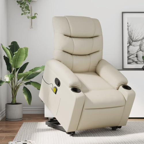 IKAYAA Massagestuhl, Fernsehsessel, Wohnzimmer Sessel, Liegesessel, Relaxsessel, Massage Sessel, Massagesessel mit Aufstehhilfe Creme Kunstleder