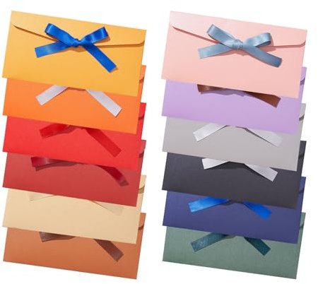 CXNXFD 24 Stück Briefumschläge Bunt mit Bändern, handgemachte Einladungsgeschenkkarte, Hochzeits- oder Feiertagskarte (12 Farben)