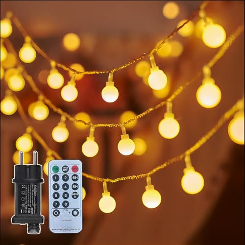 Catena luminosa a 200 LED, 25 m, per esterni, con corrente e telecomando, IP44, impermeabile, per balcone, giardino, 8 modalità