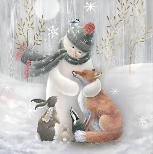 Noel Tatt Charity Christmas Card Pack of 10 - Snowman and Woodland Animals Design - Christmas Card Multipack - In Aid of UK Charities