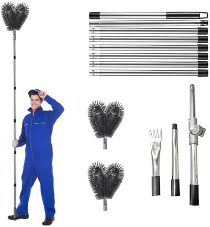 Benustra 10.5ft Gutter Cleaning Tools with Double-End Brush, Detachable Scraper, Telescopic Poles for Gutters, Garden Ditches, Villas, Townhouses