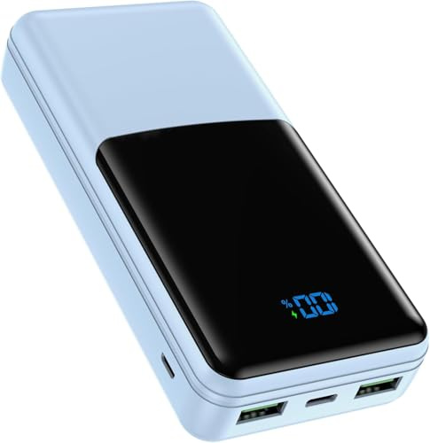Coblob Power Bank, 27000mAh Powerbank USB C PD 20W Schnellladefunktion mit LED Display, Akkupack Externer Mobiler Akku External Battery für Handy, Smartphone, Headset und Mehr (Himmelblau) | External Akku Battery für Handy, Kompatibel mit iPhone 17/16/15/14/13/12, Samsung, Huawei, Xiaomi und Mehr, Schwarz