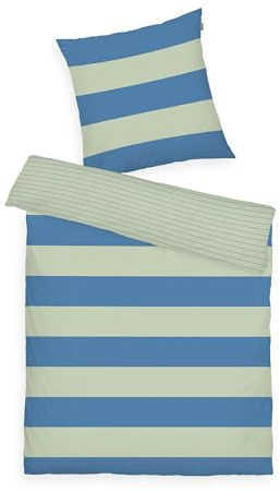 TOM TAILOR Renforcé-Bettwäsche, 80x80 cm + 155x220 cm, 100% Baumwolle/ Renforcé, mit Wendemotiv und farbigem Reißverschluss, BOLD STRIPES Grün, Blau (Green Leaf & Cool Blue)