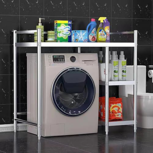 Lavatrice Scaffale In Acciaio,Supporto Lavatrice Asciugatrice Per Regolabilein Altezza,Scaffale Sopra La Lavatrice Con Ripiano,Piano 2 Livelli Asciugatrice Superiore Impilabile Rack,Per Bagno(L95*100c