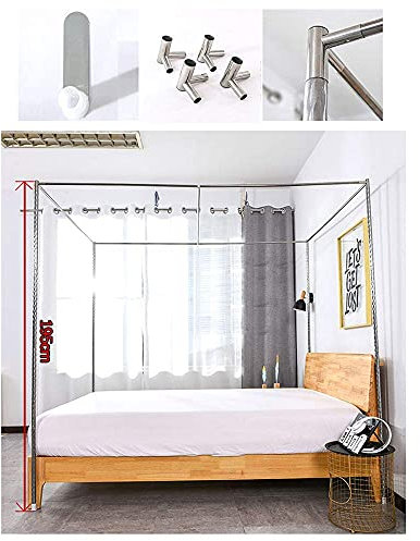 Betthimmel-Halterung aus Edelstahl mit 4 Ecken, Moskitonetz-Rahmen und dicker Stahlstangenständer für Bett, Metall-T-Stückverbinder im Lieferumfang enthalten
