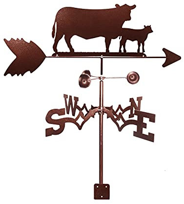 Wetterfahnen Kuh-Silhouette Wetterfahne Windrichtungsanzeiger Hof Schmiedeeisen Wetterfahne Kreative Kuh-Skulpturen Metallprodukte Edelstahl Wetterhahn Messwerkzeug mit Halterung
