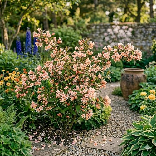 Bedwen Weigela 'All Summer Peach' 9cm Plant x2 – Re-blooming Shrub with Apricot‑Peach Flowers for Borders, Pollinators & Long‑Season Colour