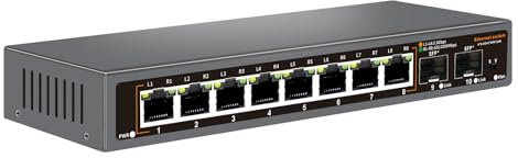10 Port 2.5G Unmanaged Ethernet Switch, 8x 2.5G Base-T Ports, 2 x 10G SFP, für 100/1000/2500Mbps, VLAN, lüfterlos Netzwerk-Switch Desktop/Wandhalterung Design für NAS/PC, WiFi 6 Router Wireless AP(10)