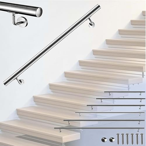 Aica Handlauf Edelstahl Außentreppe, Wandhandlauf, Treppengeländer Edelstahl Innen und Außen, Länge: 180 cm, Durchmesser: 4,24 cm