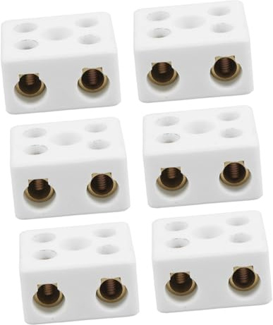 Alipis 6pcs 5 Hole Dual Row Ceramic Terminal Block Two Position Dual Connection Design for Stable Electrical Connection and High Temperature Resistance, for Industrial Applications