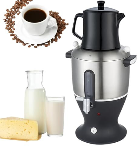 MAIMAILE 1500W Electric Tea Maker, 5.5L Double-layer Pot, Samovar with Keep Warm Function, 304 Stainless Steel, Chassis Heating, for Coffee, Scented Tea, Turkish Tea Black