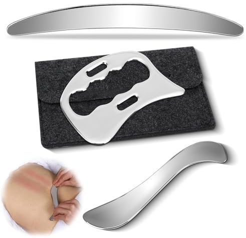 Gua Sha Edelstahl, 3 in 1 Fascia Massage Tool für Beine, Rücken, Nacken | Muskelschaber, Faszien Schaber mit Filz-Aufbewahrungstasche, Faszien Tool zum Reiben, Lymphdrainage Massagegerät