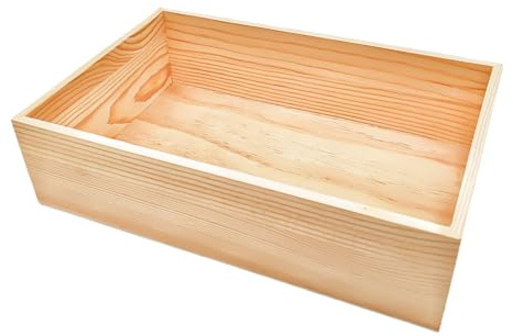 Anktily 1-pack obehandlade träförvaringslådor, 30 x 20 x 8 cm rektangelorganiserare – rustik naturlig träbehållare för hem, kontor och mötesinredning