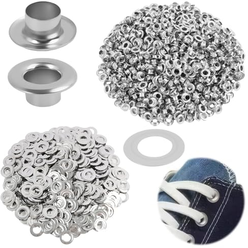 1000 Pezzi di Occhielli e 1000 Rondelle, 6 mm Occhiellatrice per Teloni, Pinza per Occhielli Metallici, Kit Occhielli e Rondelle, per Scarpe, Spessore di Installazione Consigliato Entro 2,5 mm
