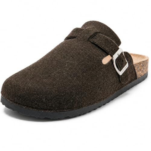 JOMIX Ciabatte Uomo Comode da Casa Pantofole Sabot con Supporto Plantare, Suola Antiscivolo, Zoccoli in Feltro con Fibbia Regolabile, Scarpe Slip-On MCT255084 Marrone 41