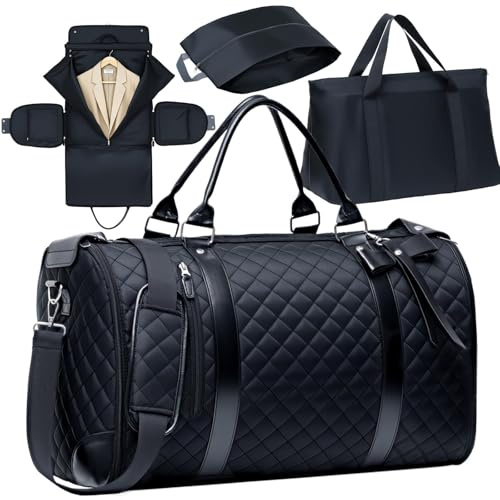 GARPROVM Anzugtasche Reisetasche für Damen, 3 in 1 Umwandelbar Kleidertaschen 2 Säcke Design mit Abnehmbar Handgepäck, Wasserdicht Wochenende Kleidersack Tasche für knitterfreie Reise (Schwarz)