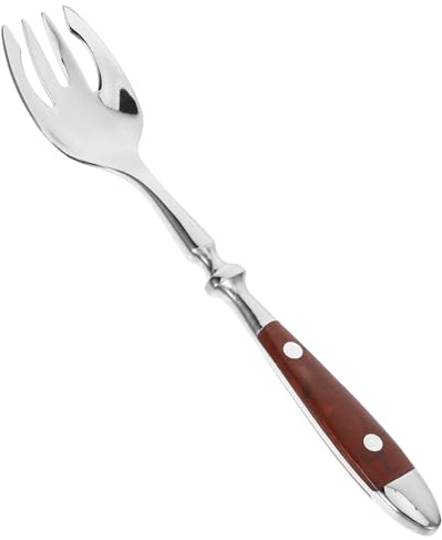 Mobestech Tenedor de Ensalada de Acero Inoxidable con Mango de Madera Multifunción para Servir Frutas Aperitivos y Postres Utensilio Resistente para Hogar Restaurante Familiares