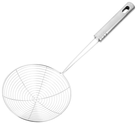 Écumoire en Acier Inoxydable Argenté à Grosse Capacité Cuisine | Passoire avec Poignée, Cuillère à Trous en Métal, Usage Cuisson et Égouttage, Finition Filaire