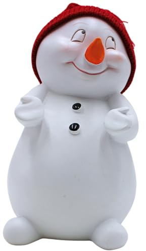 Dekohelden24 Divertente pupazzo di neve XXL, pupazzo di neve, pupazzo di neve in ceramica, pupazzo di neve decorativo, personaggio invernale, grande figura di neve con cappello rosso, lunghezza 12 x