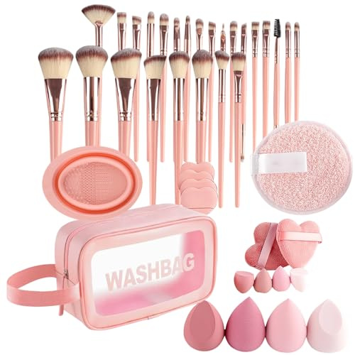 46 Pezzi Set Pennelli Make Up | Set di Pennelli per il Trucco Con Borsa, 25 Pennellis E Spugnette, Sets di Pennellis per Cosmetici Portatile Per Viaggi, Professionisti E Principianti