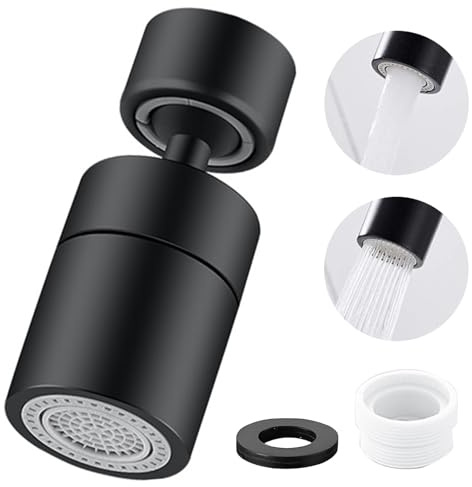 GUOYOU 360°Aeratore Rubinetto Girevole 2 Modalità di Spruzzatura Rompigetto Rubinetto Cucina Aeratore Rubinetto Cucina per Cucina/Bagno Filettatura Esterna M22 Filettatura Interna M24 (Nero) | Rubinetto orientabile, 2 funzioni di spruzzo, per rubinetti con filettatura esterna M22 o filettatura interna M24 (nero)
