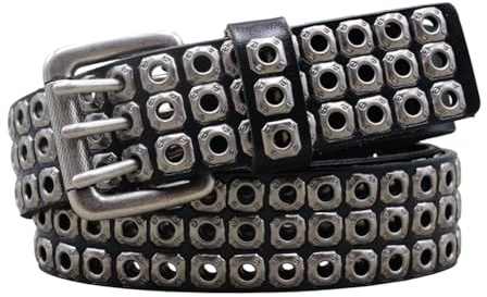 Best Emilie Stylisch Nieten Ledergürtel in schwarz – Herren/Damen, 3-reihiger Nietengürtel, Metall, Punkrock, Nieten, Gothic-Gürtel echtes Leder Nietengürtel - Gr. 100/105 Schwarz