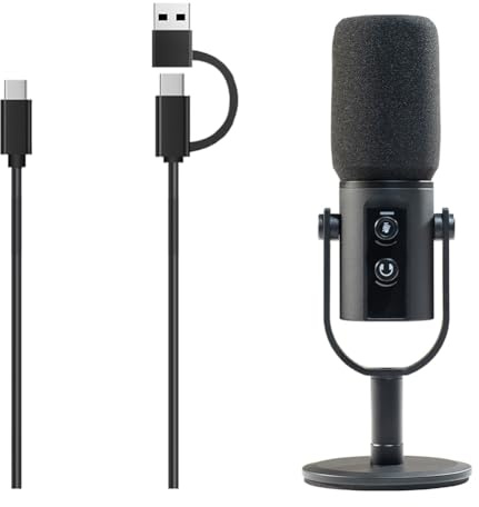 Hipzeepo Microphone D'Enregistrement PD11 pour PC avec Carte Son, Streaming USB/XLR, Microphone Dynamique avec Bouton de Gain/Prise Casque à Touche Muet.