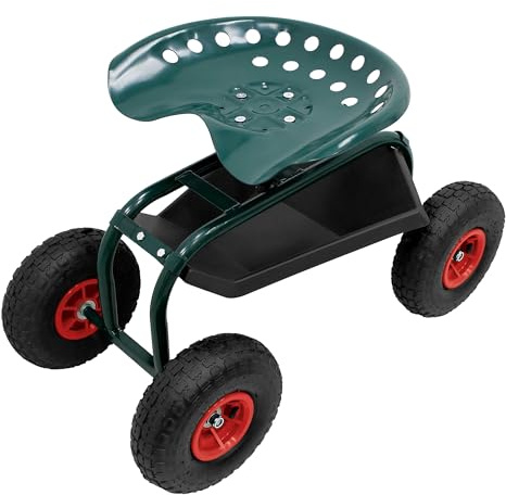 ECD Germany Gartenrollsitz, Gartensitz 360° drehbar und höhenverstellbar, Rollsitz aus Stahl bis 150 kg, Mobiler Gartenwagen mit Ablagefläche & breite Reifen, Arbeitssitz für Gartenarbeit & Autopflege