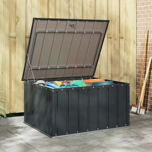 IKAYAA Baule da Giardino per Esterno Metallo Cassapanca Contenitore da Esterno Impermeabile Balcone terrazza Patio Piscina, 101 x 82 x 50 cm-371 L