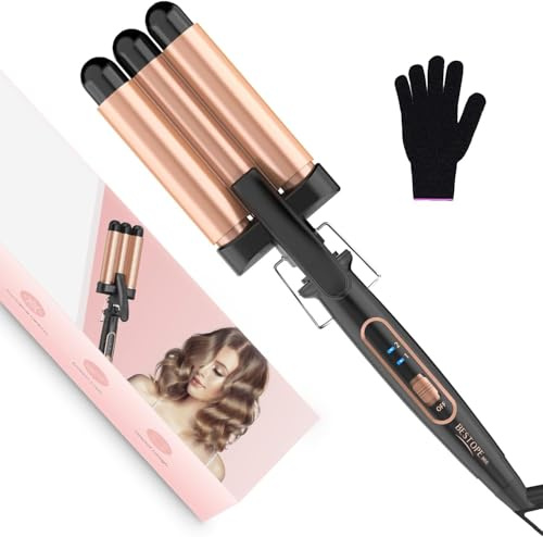 Hair Waver Crimpers for Women- 3 Barrels Hair Curler with Adjustable Temperature,Ceramic Waver Mermaid Culer for Long and Short Hairs,Dual Voltage