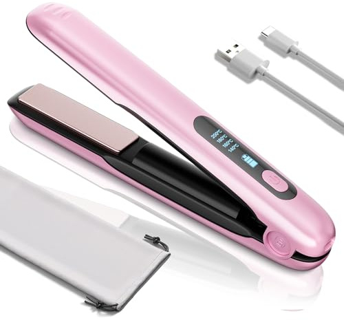 2 in 1 Cordless Hair Straightener & Curler, Wireless Mini Flat Iron for Women, USB Rechargeable Travel Hair Straighteners with 5000mAh Battery, Ceramic Coating for On-the-Go Styling