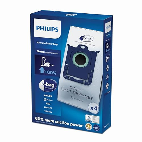 Philips Aspirazione FC8021/03 Confezione da 4 Sacchetti per aspirapolvere, USA e Getta, Formato Standard, a Lunga Durata, 3 Litri, Plastica