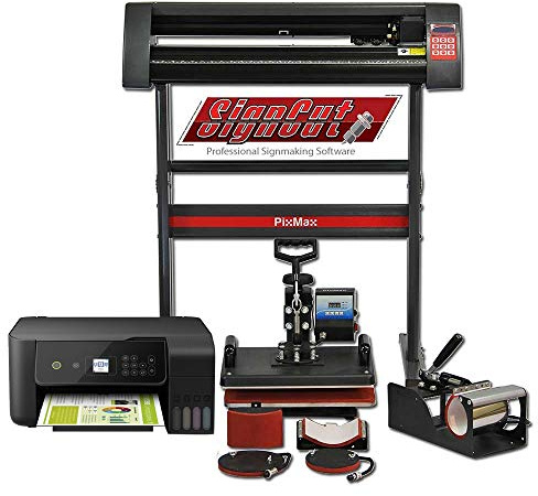 PixMax 5 in 1 Multifunktion Da Vinci Hitzepresse Transferpresse T-Shirtpresse Tassenpresse Tellerpresse Mützenpresse inklusive Schneideplotter Plotter Sublimationsdrucker