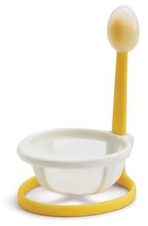 Chef'n - Pocheuse à Œufs Yolkster, Panier à Pocher pour 1 Œuf avec Anse, Blanc/Jaune, 8 x 9,5 x 14 cm