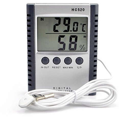 iKKEGOL Digital Indoor Outdoor in/Out Wall Mount Monitor Sensor LCD Temperature Thermometer Hygrometer Humidity Meter with Probe Cable