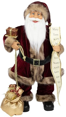 Northlight 24 Wine Red and Brown Woodland Standing Santa Claus Christmas Figure with Name List