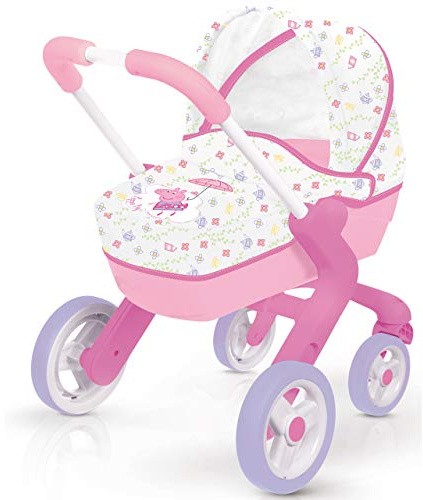 Smoby - Cochecito Pop Pram Peppa Pig para Muñecos Bebé, Ruedas Direccionables, Licencia 100% Oficial, A Partir de 18 Meses (7600251306)