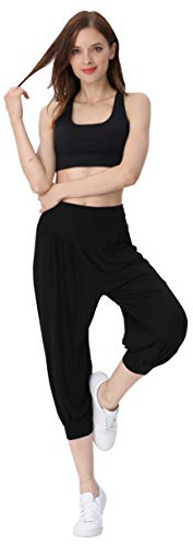 HOEREV Super Soft Modal Spandex Harem Yoga Pilates Byxor Beskurna Byxor,Svart,L