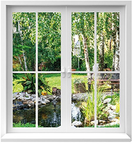PrimeStick Premiumdesign Wandtattoo Fenster Ausblick in Garten in Originalgröße 120 x 130cm farbig #126