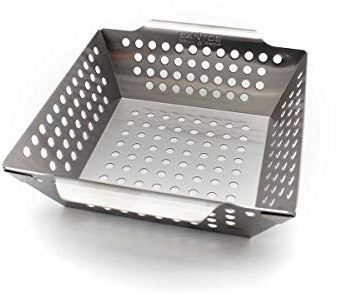 SANTOS Grillkorb/Gemüsekorb - Edelstahl - 21,5x21,5x6,5cm - XS Grillwok für Gemüse, Fleisch & Co. - Edelstahl-Grillkorb - Vegetarisch & Vegan Grillen