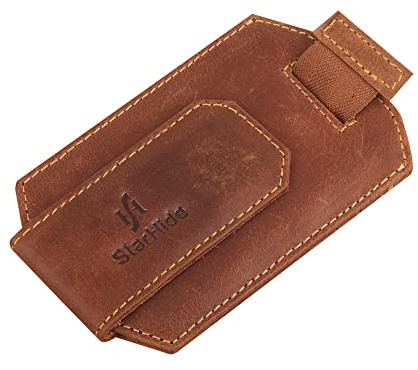 STARHIDE Mens RFID Blocking Real Distressed Hunter Leather Minimalist Card Holder Wallet with Magnetic Money Clip 725 Brown