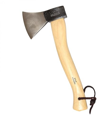 Prandi 3.003 German Hatchet 1.32lb - Hickory Handle 14.18in with Leather String - Ideal for Camping, Chopping, and Cutting - Made in Italy