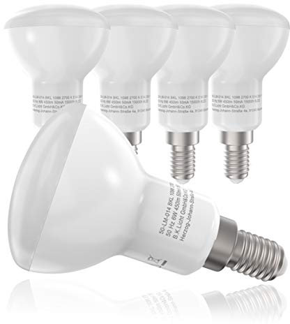 B.K.Licht - 5er Set LED Lampe E14 mit warmweißer Lichtfarbe, 6 Watt, 450 Lumen, Glühbirne, Leuchtmittel, LED Birne, R50, Glühlampen, Bulb, 8,5x5 cm, Weiß
