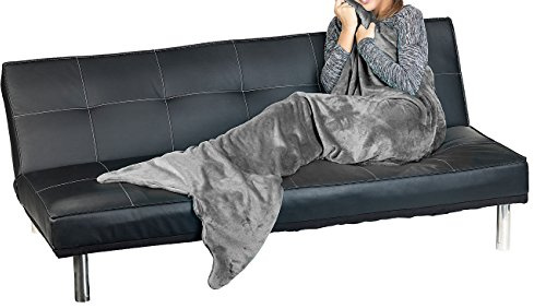 Wilson Gabor Kuscheldecke: Weiche Meerjungfrau-Decke mit Flosse für Erwachsene, 180 x 70 cm, grau (Flossendecke, Schlupfdecke für Erwachsene, Füße)