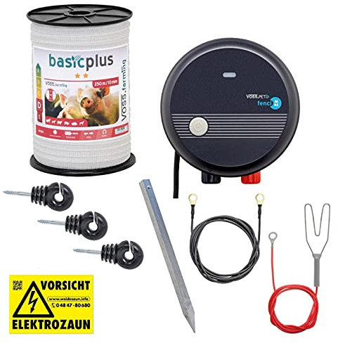 VOSS.farming Hundezaun Elektrozaun Starterset für den Garten Weidezaun Gartenzaun, Hobbyzaun zur Gartensicherung, Mit 230V Weidezaungerät