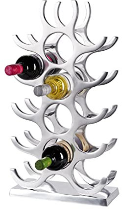 MichaelNoll Weinregal Flaschenregal Flasche Aluminium Silber Luxus - Weinständer, Regal Modern aus Metall - Flaschenhalter/Flaschenständer für Flaschen Sekt, Wein und Champagner - 60 cm XL