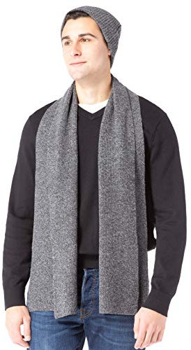 Fishers Finery Herren Strickmütze und Schal aus 100% Kaschmir, in Geschenkbox, Grau meliert, Eine Größe passt meistens